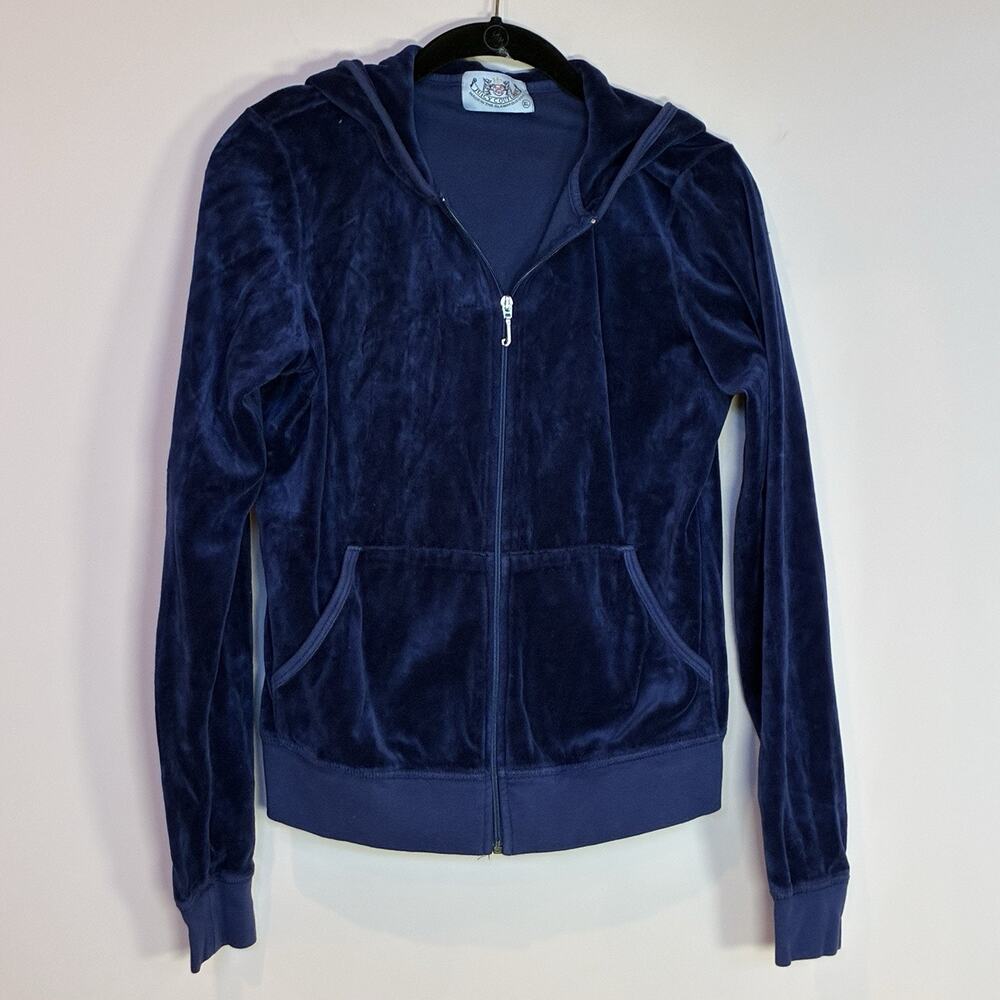 Vintage Y2K Juicy Couture Velour Zip Up Hoodie Blue J Zipper Size XL